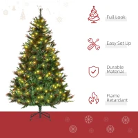 HOMCOM 1.8m 6ft Pre-Lit Christmas Tree Artificial Spruce Xmas Tree Warm White LED Holiday Décor with Metal Stand(m-4)