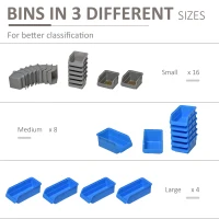 DURHAND 44 Piece Wall Mounted Tool Rack Organiser Storage Bins and Panel Set with Shelf Hook Screws Accessories Blue(m-5)