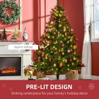 HOMCOM 1.8m 6ft Pre-Lit Christmas Tree Artificial Spruce Xmas Tree Warm White LED Holiday Décor with Metal Stand(m-5)