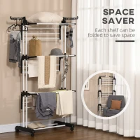 HOMCOM Foldable Clothes Drying Rack, 4-Tier Steel Garment Laundry Rack with Castors for Indoor and Outdoor Use, Black(m-6)