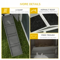 PawHut Rabbit Hutch with Run Wooden Guinea Pig Hutch Outdoor Bunny Cage Hide House with Sliding Tray, Hay Rack, Ramp, 156 x 58 x 68cm, Grey(m-7)