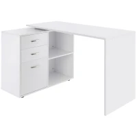 HOMCOM L-Shaped Desk, Computer Corner Desk with Storage Shelf, Drawer, PC Table Home Office Workstation, White(m-1)