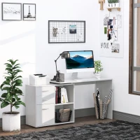 HOMCOM L-Shaped Desk, Computer Corner Desk with Storage Shelf, Drawer, PC Table Home Office Workstation, White(m-11)