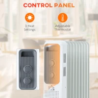 HOMCOM 2000W Oil Filled Radiator, 9 Fin, Portable Electric Heater with 3 Heat Settings, Safety Cut-Off and Wheels, White(m-5)