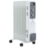 HOMCOM 2000W Oil Filled Radiator, 9 Fin, Portable Electric Heater with 3 Heat Settings, Safety Cut-Off and Wheels, White(m-1)