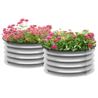 Outsunny Set de 2 Paturi inaltate pentru Gradina, Jardiniera inaltata pentru Exterior cu Margine de Protectie(m-1)