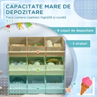 Dulap de Jucarii Zonekiz cu 9 Cosuri Detasabile, Cutie de Depozitare pentru Jucarii din Lemn MDF si Material Textil(m-4)