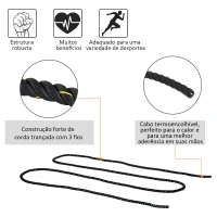 HOMCOM Corda de Batalha Ø38 mm Comprimento 9 m Battle Rope para Exercícios Fitness Crossfit Ultra-Resistente Preto e Amarelo(m-6)