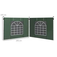 Outsunny Gazebo Side Panels, 2 Pack Sides Replacement, for 3x3(m) or 3x6m Pop Up Gazebo, with Windows and Doors, Green(m-3)