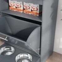 PawHut Pet Feeder Station, Dog, Cat Storage Container, with Raised Bowls, Hanger, Cabinet - Grey(m-8)