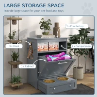 PawHut Pet Feeder Station, Dog, Cat Storage Container, with Raised Bowls, Hanger, Cabinet - Grey(m-5)