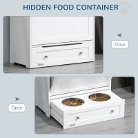 PawHut Pet Feeder Station, Dog, Cat Storage Container, with Raised Bowls, Hanger, Cabinet - White(m-6)
