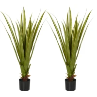 HOMCOM Set of 2 Artificial Plants Agave Succulent in Pot Desk Fake Plants for Home Indoor Outdoor Decor, 15x15x90cm, Green(m-11)