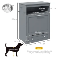 PawHut Pet Feeder Station, Dog, Cat Storage Container, with Raised Bowls, Hanger, Cabinet - Grey(m-3)