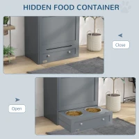 PawHut Pet Feeder Station, Dog, Cat Storage Container, with Raised Bowls, Hanger, Cabinet - Grey(m-6)