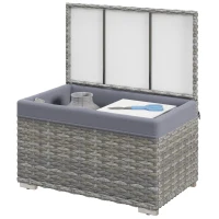 Outsunny Baule da Giardino in Rattan PE con Rivestimento Interno in Tessuto Impermeabile, 76x45x48 cm, Grigio(m-10)
