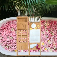 HOMCOM Extendable Bamboo Bathtub Shelf Rack Bath Caddy Tray Bathroom Storage, Set of 2(m-2)