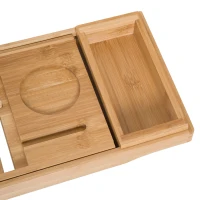 HOMCOM Extendable Bamboo Bathtub Shelf Rack Bath Caddy Tray Bathroom Storage, Set of 2(m-7)