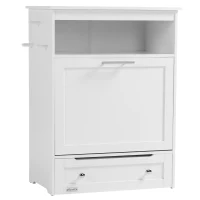 PawHut Pet Feeder Station, Dog, Cat Storage Container, with Raised Bowls, Hanger, Cabinet - White(m-7)