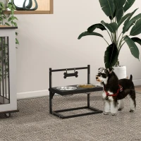 PawHut Dog Bowls with Stand, Adjustable Height Elevated Dog Bowls for Small Medium Large Dogs - Black(m-10)