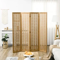HOMCOM Biombo de 4 Painéis Dobrável 160x1,7x170 cm Separador de Ambientes de Madeira com Padrões Geométricos Madeira(m-2)