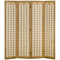 HOMCOM Biombo de 4 Painéis Dobrável 160x1,7x170 cm Separador de Ambientes de Madeira com Padrões Geométricos Madeira(m-11)