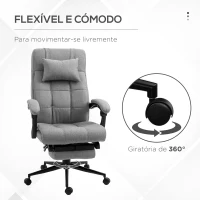 Vinsetto Cadeira de Escritório Reclinável Estofada em Tecido com Altura Ajustável e Apoio para os Pés 66x76x116-124 cm Cinza(m-6)