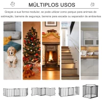 PawHut Barreira de Segurança para Animais de Estimação Barreira Dobrável de 5 Painéis com Fechadura Inteligente 300x74,5 cm Preto(m-4)