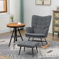 HOMCOM Conjunto de Poltrona Baloiço com Apoio para os Pés Poltrona Relax com Almofada Acolchoada e Anti-Tombo 64x89x90 cm Cinza(m-2)