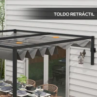 Outsunny Pérgola de Parede 297x211x220 cm Pérgola de Jardim com Teto Retrátil e Estrutura de Aço Pérgola para Pátio Exterior Cinza Escuro(m-5)
