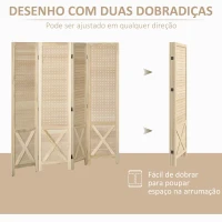 HOMCOM Biombo de 4 Painéis Separador de Ambientes Dobrável 152x1,7x144,5 cm Painéis com Orifícios para Pendurar Madeira(m-6)