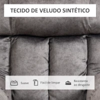 HOMCOM Poltrona Levanta Pessoas Estofada em Veludo com Reclinação Elétrica 135° e Apoio para os Pés 83x91x100 cm Cinza(m-7)