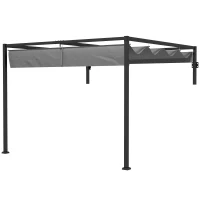 Outsunny Pérgola de Parede 297x211x220 cm Pérgola de Jardim com Teto Retrátil e Estrutura de Aço Pérgola para Pátio Exterior Cinza Escuro(m-11)