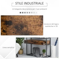 HOMCOM Tavolo Consolle da Ingresso e Soggiorno, Ripiano in Vetro, Mensola e 2 Cassetti, in Metallo e Legno, Nero e Marrone, 100x35x76cm(m-5)