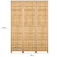 HOMCOM Biombo de 3 Paineis Separador de Ambientes Dobrável 120x1,8x170 cm Divisor de Ambientes com Padrão Tecido em Bambu Madeira(m-3)