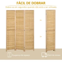 HOMCOM Biombo de 3 Paineis Separador de Ambientes Dobrável 120x1,8x170 cm Divisor de Ambientes com Padrão Tecido em Bambu Madeira(m-6)