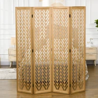 HOMCOM Biombo de 4 Painéis Dobrável 160x1,7x170 cm Separador de Ambientes de Madeira com Padrões Geométricos Madeira(m-7)