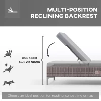 Outsunny Outdoor PE Rattan Sun Lounger, Multi-position Backrest Adjustable Single Recliner Sunbed Daybed with Removeable & Washable Cushion, for Patio, Garden, Light Grey(m-4)