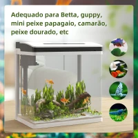 PawHut Aquário de Cristal de 13L Aquário Pequeno com Sistema de Filtração Iluminação LED e Bomba de Água 29x20x30,5 cm Branco(m-4)