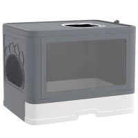 PawHut Enclosed Cat Litter Box with lid, Front Entry, Top Exit, Drawer, Tray, Scoop, Brush, 48.5 x 38 x 36.5cm - Grey(m-11)