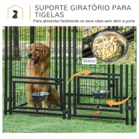 PawHut Parque para Cães com 8 Painéis 2 Suportes Giratórios para Comida 2 Tigelas e Toldo Impermeável 141x141x153 cm Preto e Vermelho(m-5)