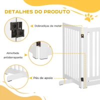 PawHut Barreira para Cães de Madeira Barreira para Animais de Estimação Dobrável de 3 Painéis com 1 Porta e Pés de Apoio 155x35,5x76 cm Branco(m-7)