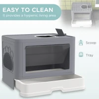 PawHut Enclosed Cat Litter Box with lid, Front Entry, Top Exit, Drawer, Tray, Scoop, Brush, 48.5 x 38 x 36.5cm - Grey(m-4)