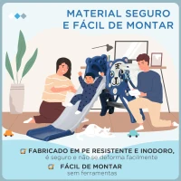 AIYAPLAY Escorrega para Crianças 2 em 1 com 2 Degraus Cesta de Basquetebol e Desenho de Tigre para Interior 133x60x70 cm Azul(m-7)