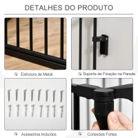 PawHut Barreira de Segurança para Animais de Estimação Barreira Dobrável de 5 Painéis com Fechadura Inteligente 300x74,5 cm Preto(m-7)