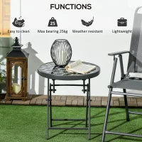 Outsunny Φ45cm Garden Side Table, Outdoor Round Folding Patio Table with Imitation Marble Glass Top, Small Coffee Table, Black and White(m-5)