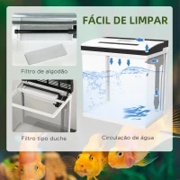 PawHut Aquário de Cristal de 28L Aquário Pequeno com Sistema de Filtração Iluminação LED e Bomba de Água 38x26x39,5 cm Branco(m-6)