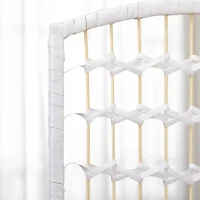 HOMCOM Biombo Separador de Ambientes de 3 Painéis 120x170 cm Divisória de Ambientes Dobrável com Corda de Papel e Estrutura de Madeira Branco(m-8)