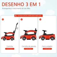 HOMCOM Carro Andador para Bebé Mercedes AMG C63 com Barreira de Segurança Buzina e Assento de Armazenamento 84x40x83 cm Vermelho(m-4)