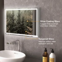 HOMCOM 70 x 50cm LED Bathroom Mirror with Lights, Dimmable Makeup Mirror, Vanity Mirror with 3 Colour, Smart Touch, Anti-Fog(m-7)